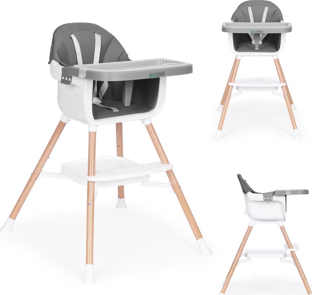 Fotelik krzesełko do karmienia dzieci 2w1 szary ECOTOYS
