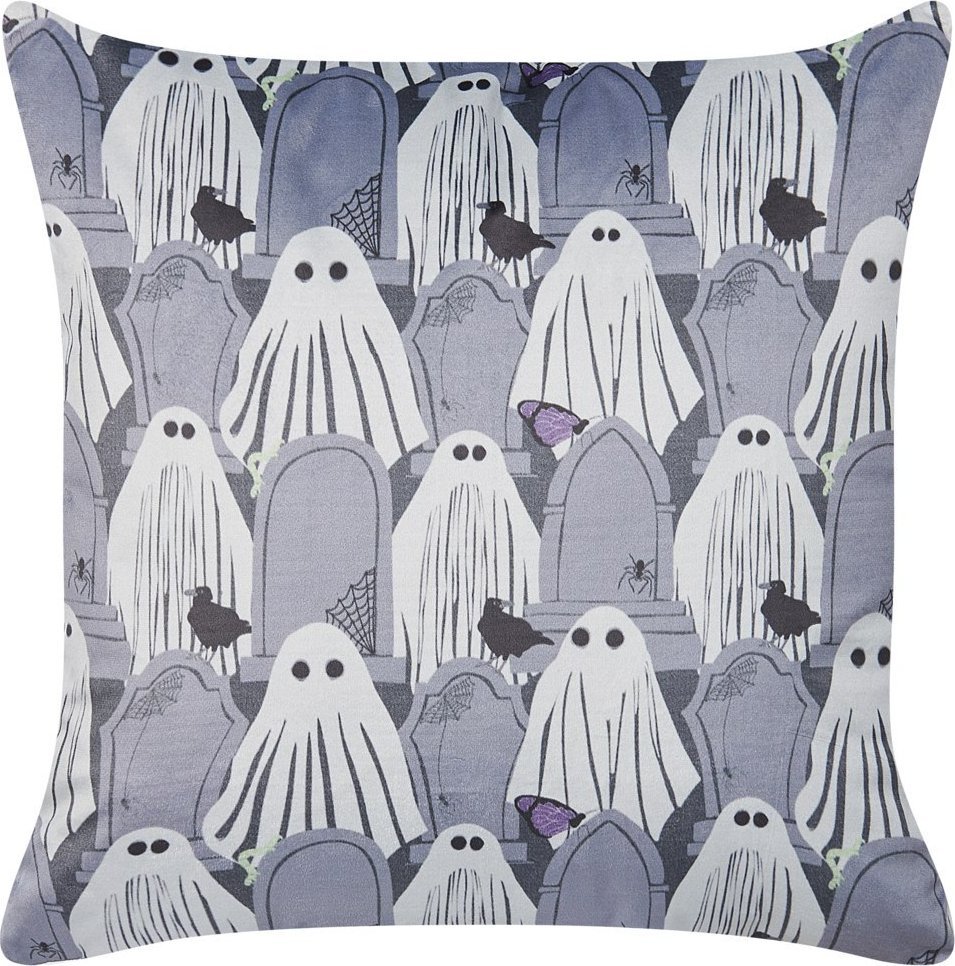 Beliani Welurowa poduszka dekoracyjna z motywem w duchy 45 x 45 cm szara FANATE!