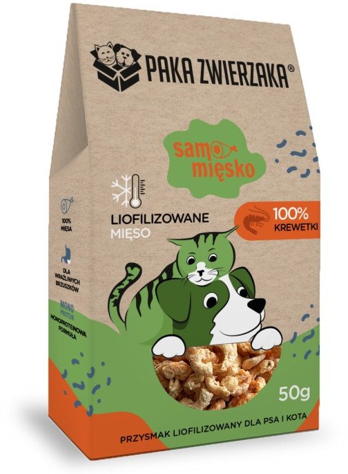Paka Zwierzaka Przysmak liofilizowany Samo Mięsko KREWETKI 70g
