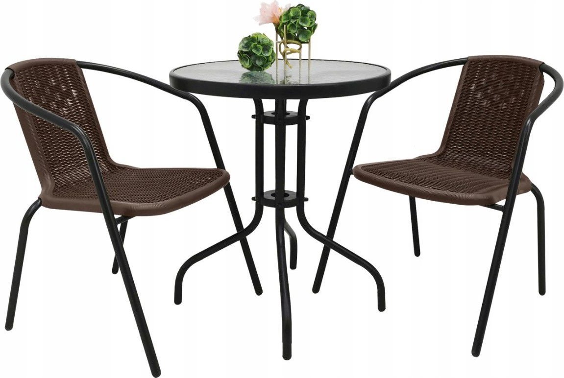 Zestaw ogrodowy kawowy na taras dla 2 osób stół fi60 i krzesła brązowy