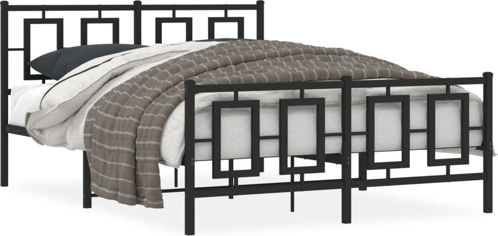 Metalowa Rama Łóżka Z Wezgłowiem I Zanóżkiem, Czarna, 135X190Cm