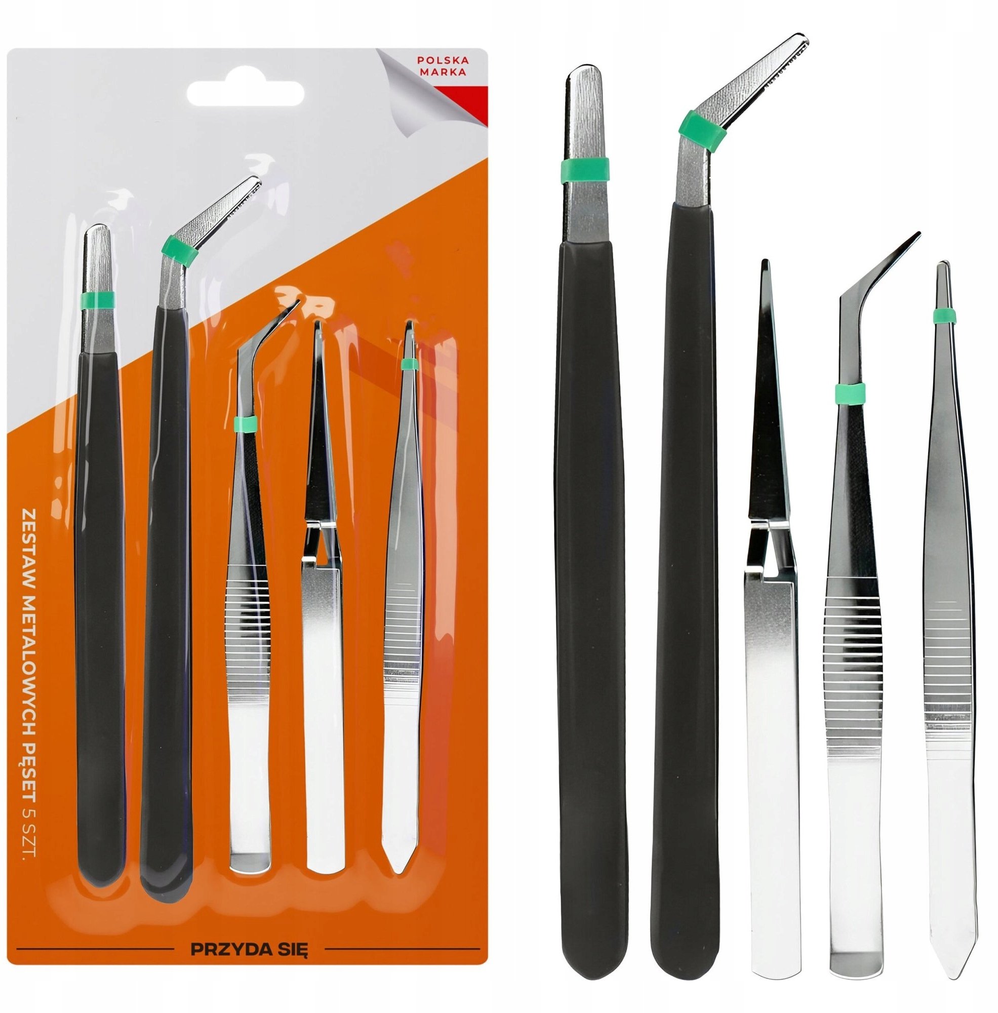 5x PĘSETA PĘSETY METALOWE PRECYZYJNE ANTYPOŚLIZGOWE NARZĘDZIA ZESTAW 5SZT