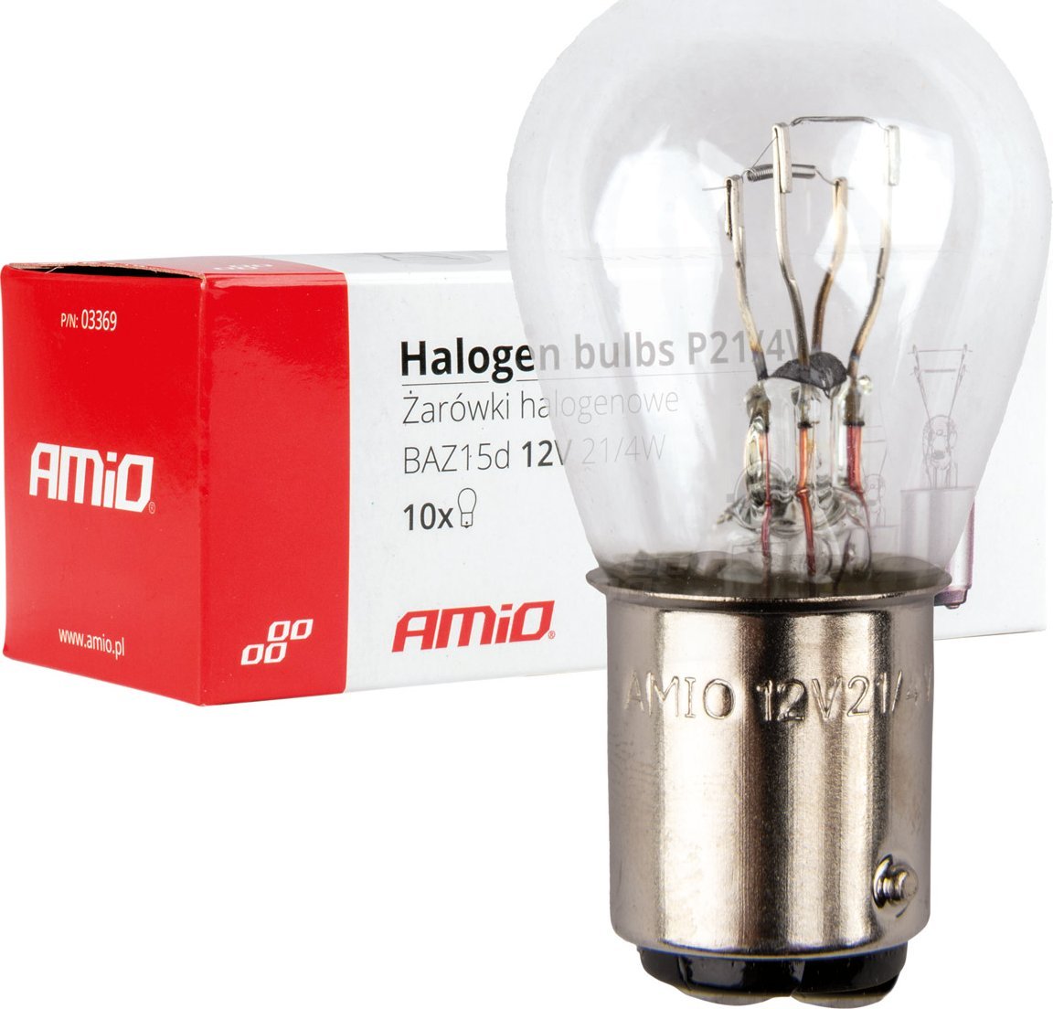AMiO Żarówki halogenowe p21/4w 12v baz15d 10szt. amio-03369