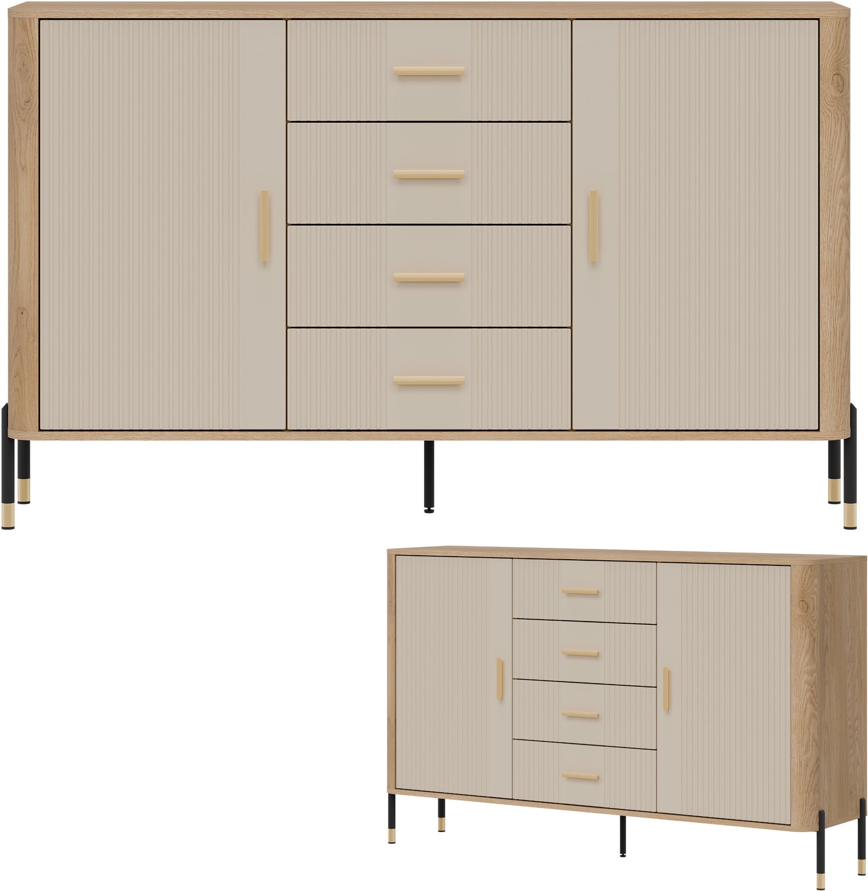 Komoda Szafka dwudrzwiowa z 4 szufladami Dąb Kaszmir Złoty DANTE DT09