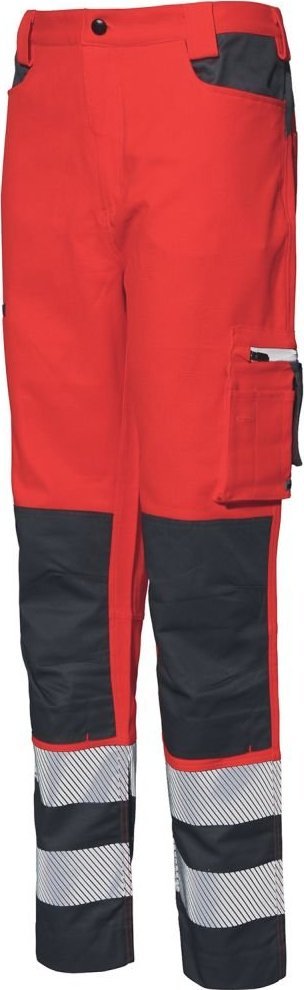 INDUSTRIAL STARTER PANTALONE HV STRETCH 8230B - spodnie odblaskowe, 35% bawełna, 60% poliester, 5% spandex 275 g/m, - czerwony odblaskowy/szary 3XL