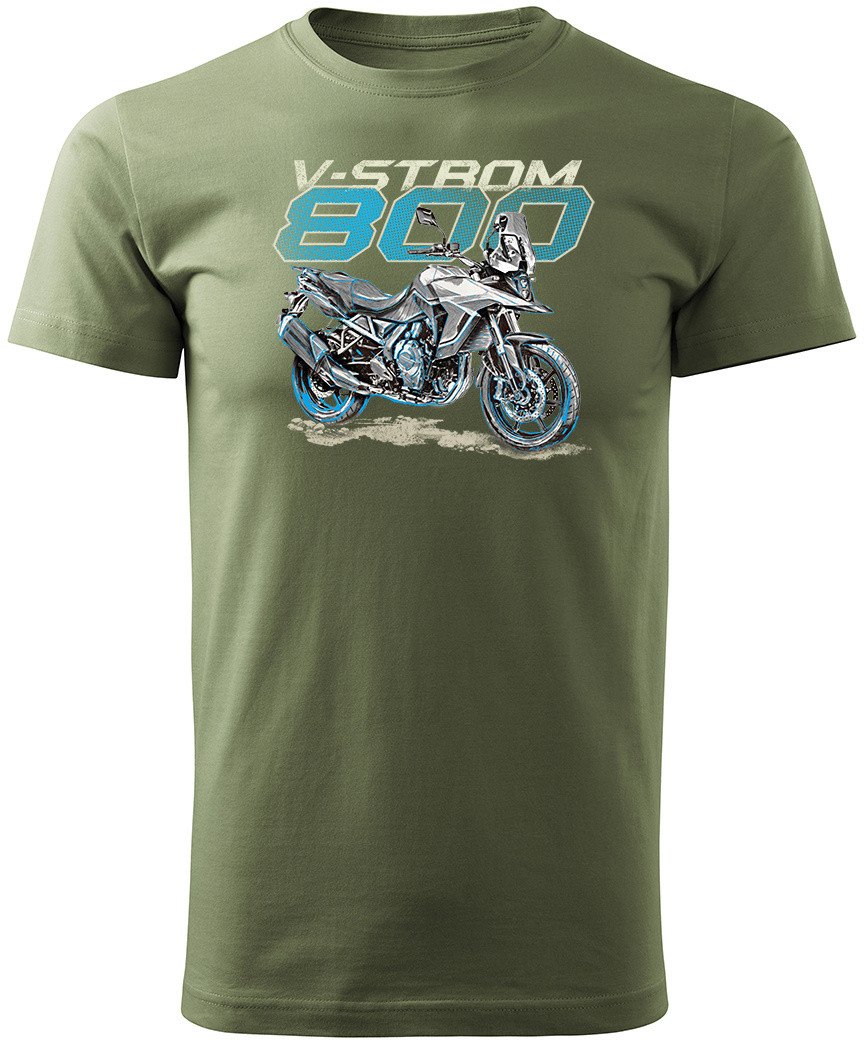 Koszulka z motocyklem na motor Suzuki V-strom Vstrom 800 męska khaki REGULAR L