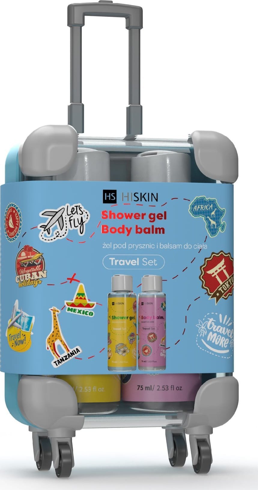 HiSkin HISKIN Travel Size Zestaw w walizce - żel pod prysznic i balsam do ciała 2x75 ml
