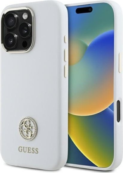 Guess Guess GUHCP16LM4DGPH iPhone 16 Pro 6.3" biały/white hardcase Silicone Logo Strass 4G