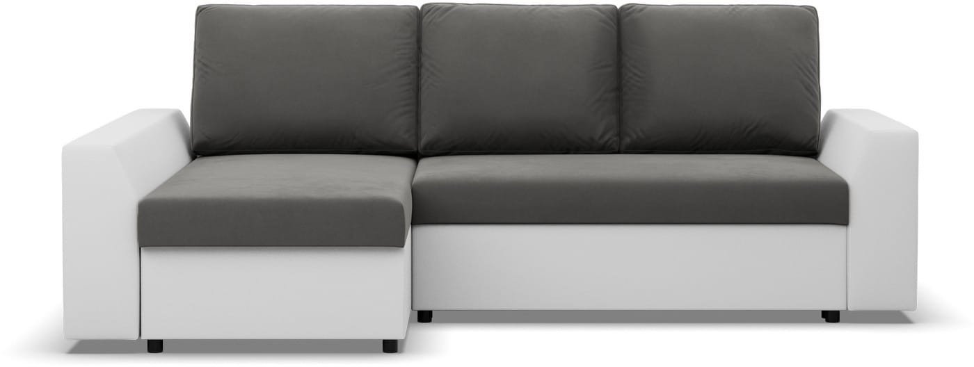 Narożnik z funkcją spania, Viktor, velvet, ekoskóra, 243x140x92 cm, biel, szary