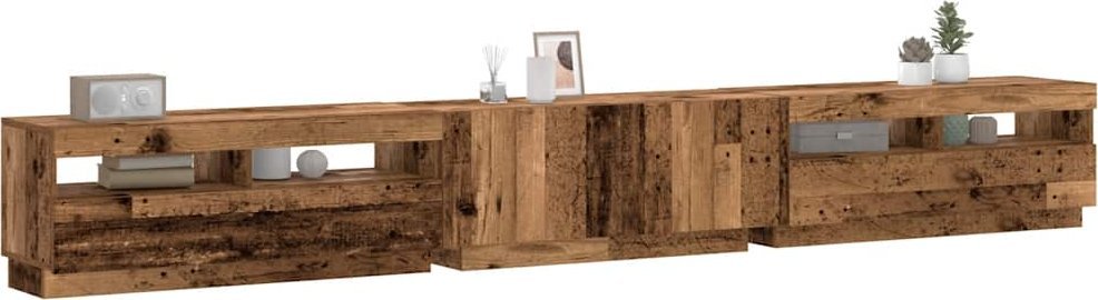 vidaXL Szafka pod TV z oświetleniem LED, stare drewno, 300x35x40 cm