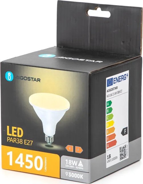 Aigostar Żarówka punktowa skupiona LED PAR38 E27 18W 3000k Żarówka punktowa skupiona LED PAR38 E27 18W 3000k