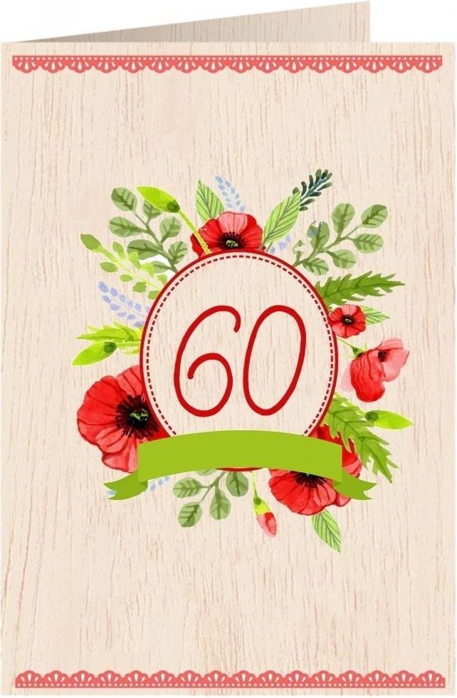 Cozywood Karnet drewniany C6 + koperta Urodziny 60