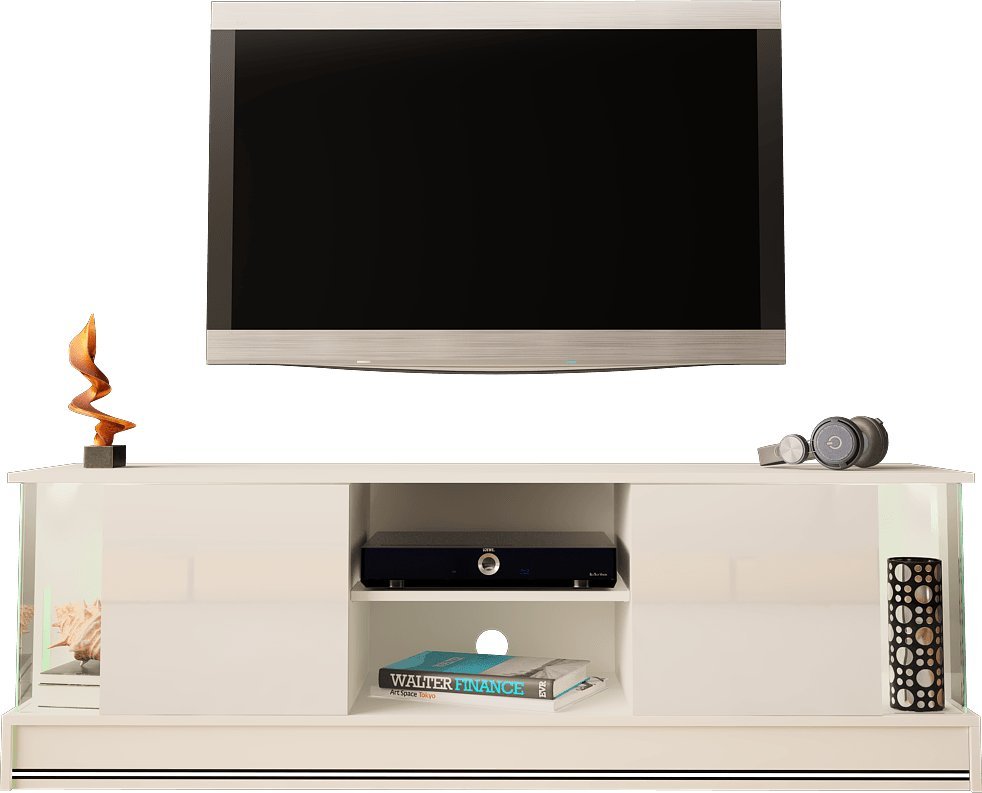 MEGSTYL SZAFKA RTV 155CM Z LISTWĄ LED - EFECTO 6 biały mat - biały połysk