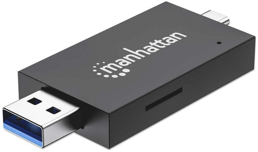 Czytnik Manhattan Czytnik kart USB 3.2 Gen 1 (3.1 Gen 1) Type-A/Type-C Czarny, Przezroczysty