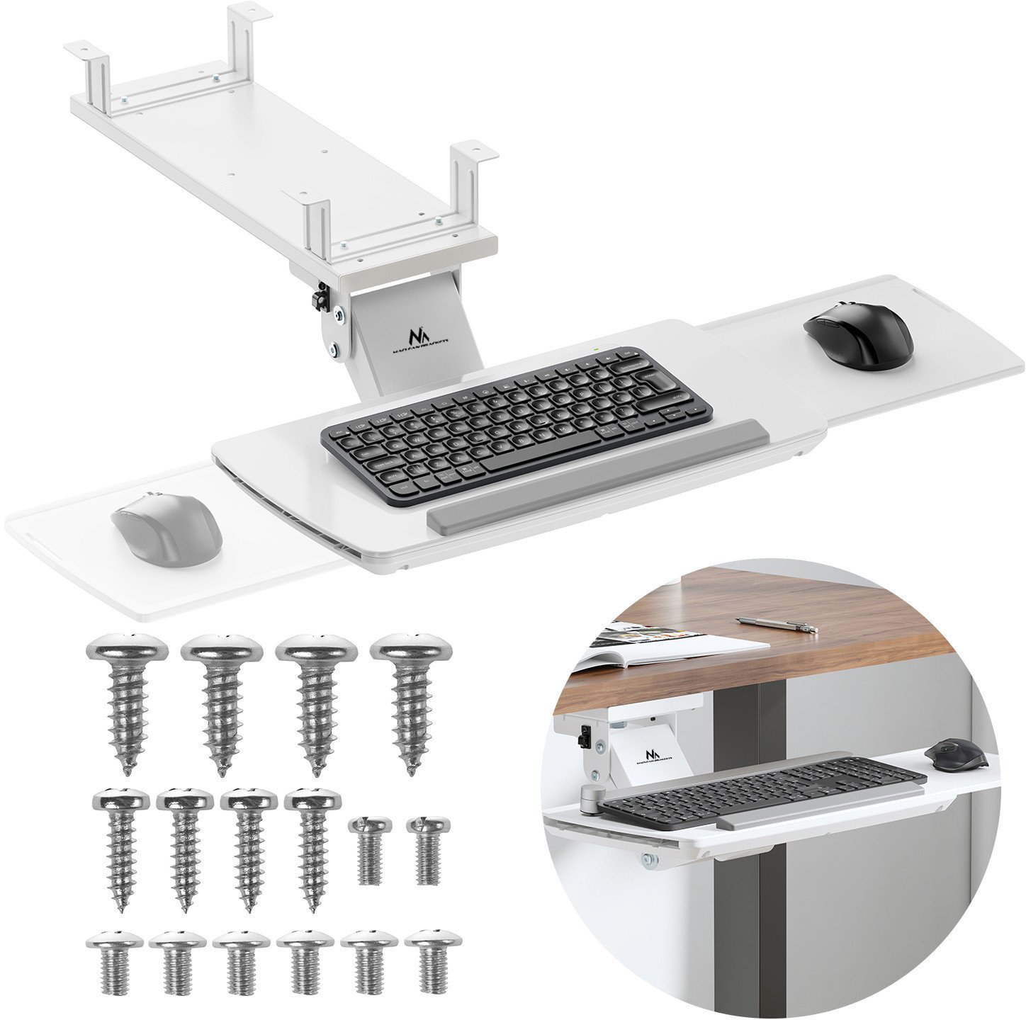 Uchwyt na klawiaturę podbiurkowy Maclean, regulowany, max. 5kg, biały, MC-156 W