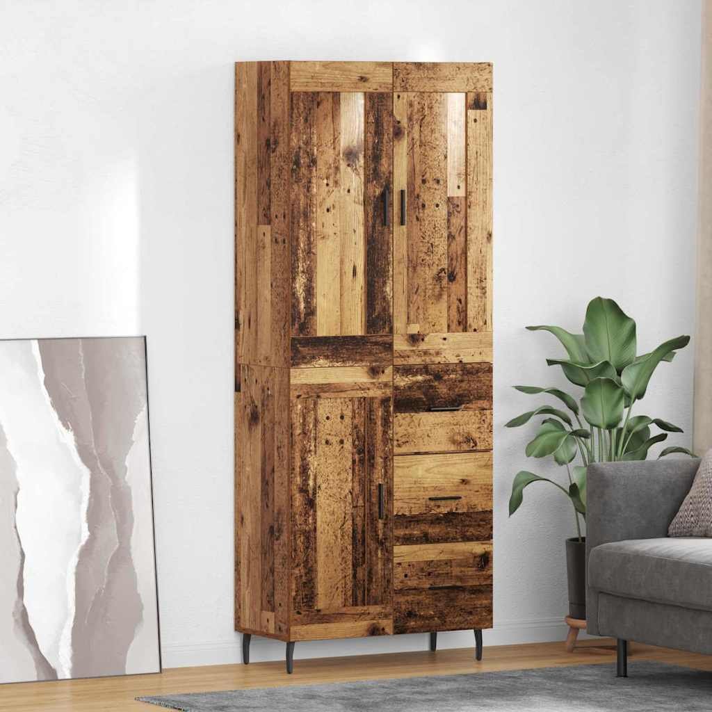 vidaXL Highboard 2 pcs Stare drewno, Drewno inżynieryjne i szkło