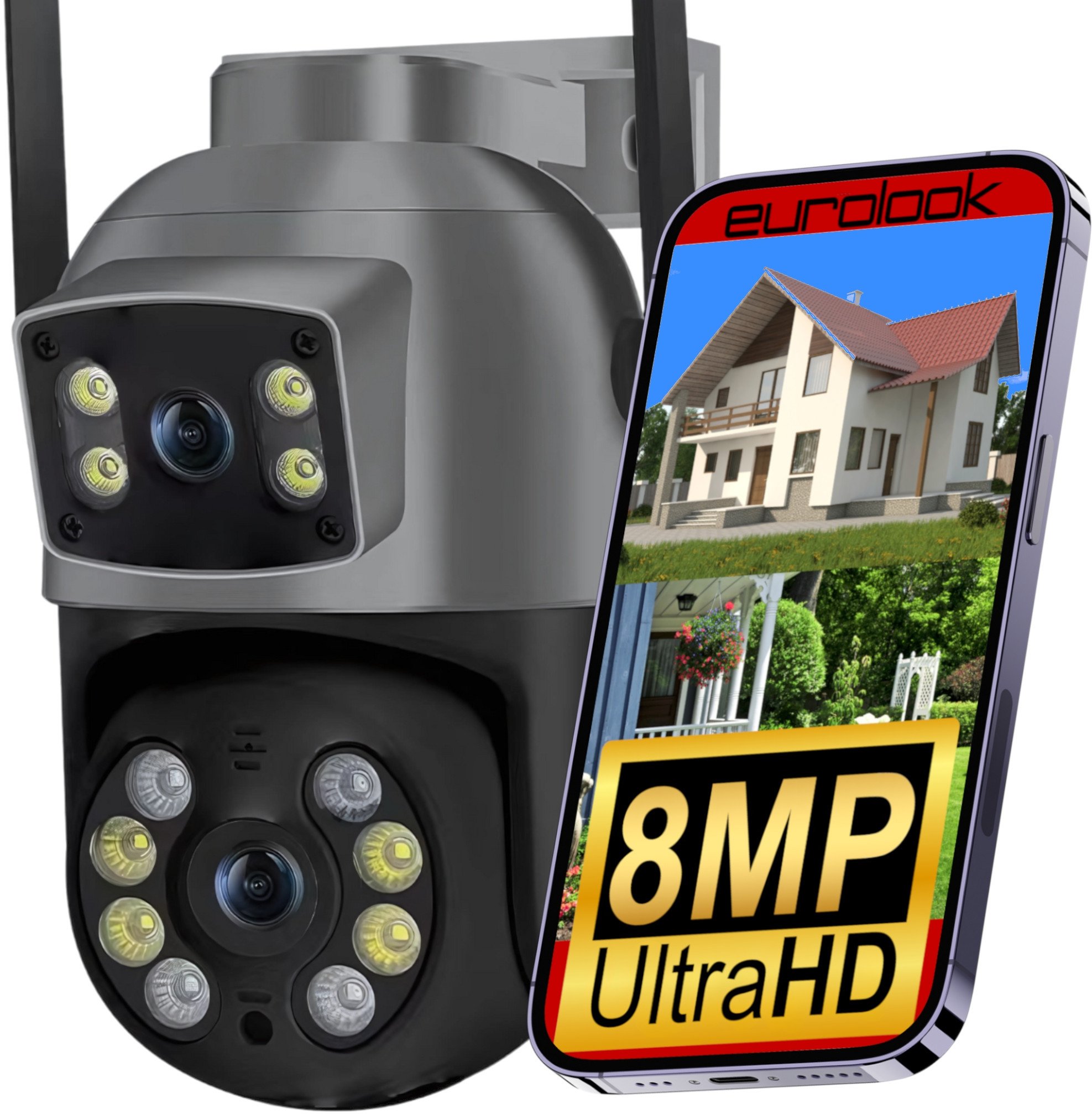 KAMERA OBROTOWA ZEWNĘTRZNA WIFI PODWÓJNA IP 8MPX UHD APLIKACJA 4K ULTRA HD