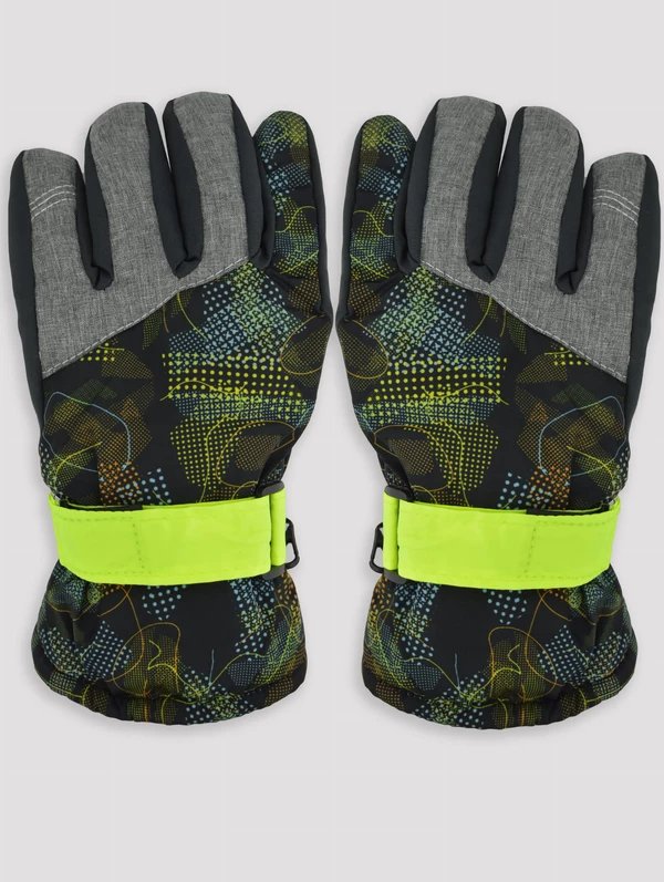 Rękawiczki narciarskie 5P chłopięce żółte wzory 16