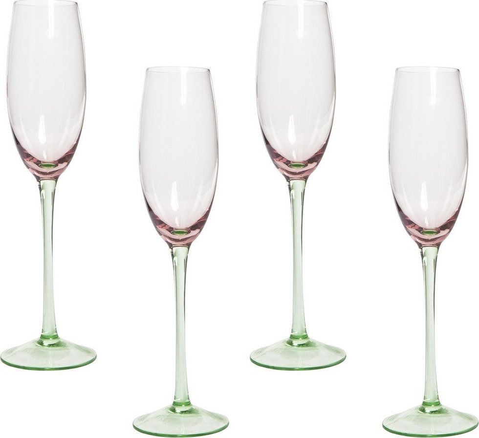 Beliani Zestaw 4 kieliszków do szampana 200 ml różowo-zielony DIOPSIDE