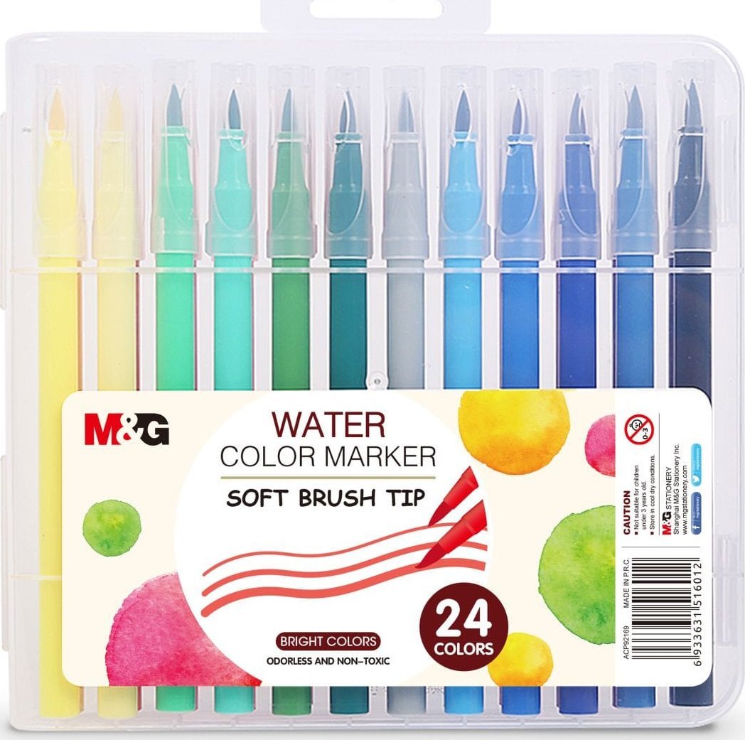 MG Pisak artystyczny pędzelkowy 1-4mm wodny zestaw 24 kolorów
