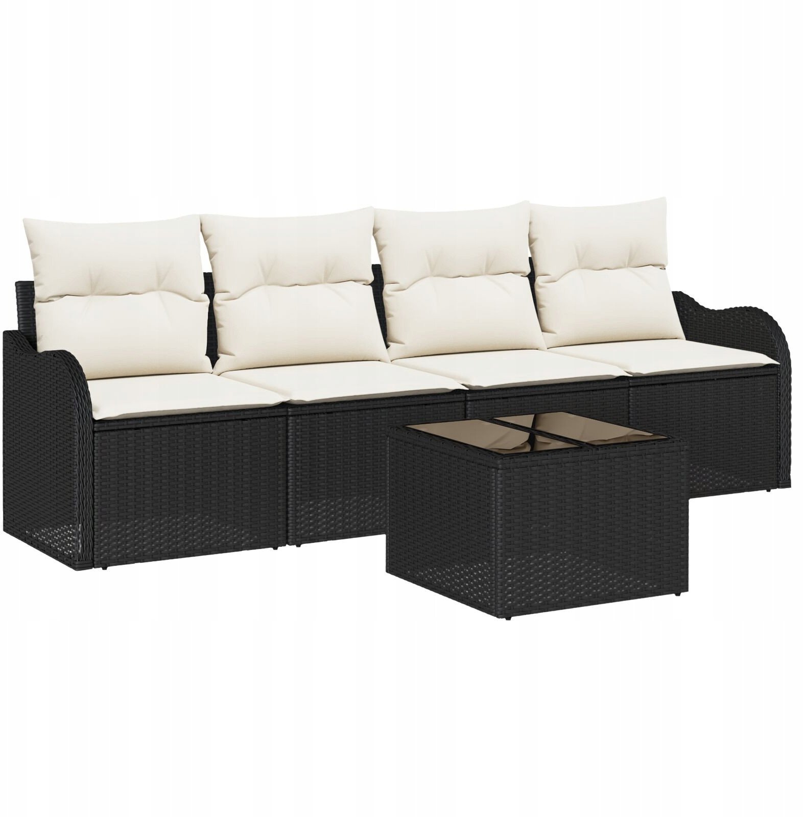 vidaXL 5-częściowy zestaw sof ogrodowych z poduszkami Czarny Politkan, vidaXL 2-osobowa sofa ogrodowa z poduszkami Czarny Politkan