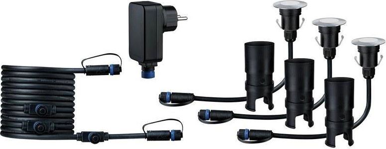 Paulmann Outdoor Plug and Shine Floor Mini zestaw podstawowy IP65 3000K 3x2,5W 24V 55mm Srebrny