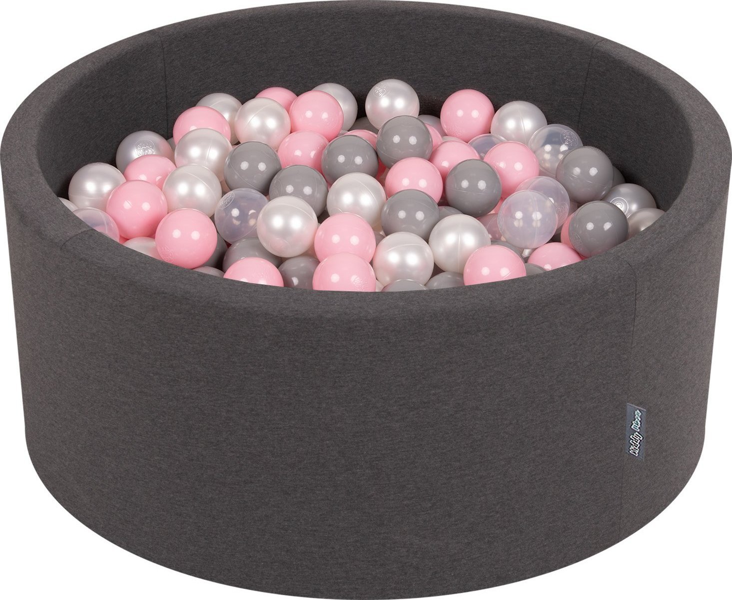 KiddyMoon KiddyMoon Suchy basen okrągły z piłeczkami 7cm 90x40 ciemnoszary: perła-szary-transparent-pudrowy róż 90x40cm/200piłek Zabawka basen piankow