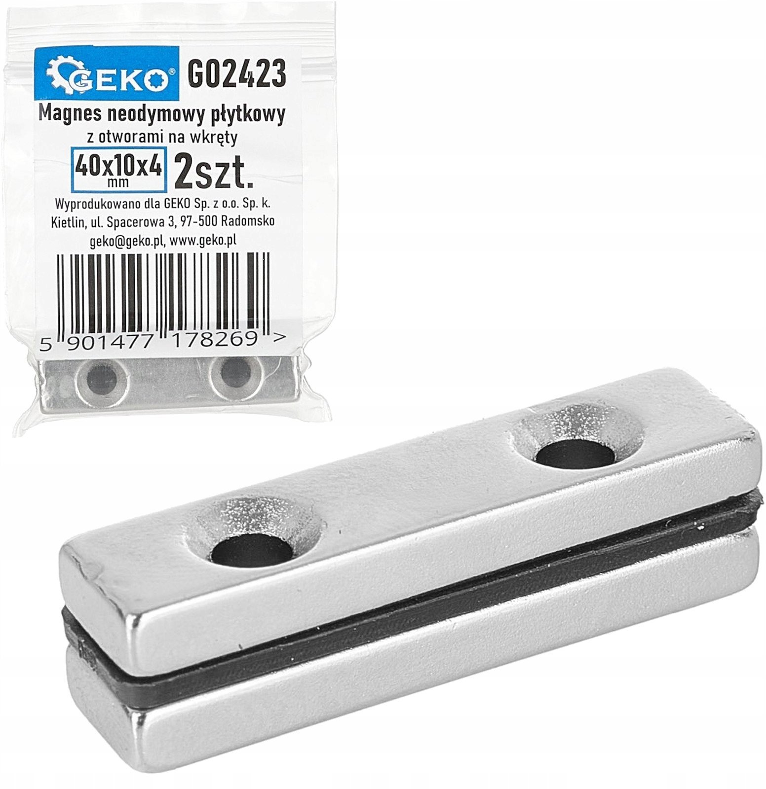 Magnes neodymowy płytkowy z otworami na wkręty 40x10x5mm 2szt(2)