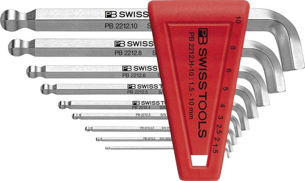Zestawy kluczy trzp. uchwycie z tworz.sztuczn.9 cz.1,5-10mm 100stopn. końc.kul. PB Swiss Tools