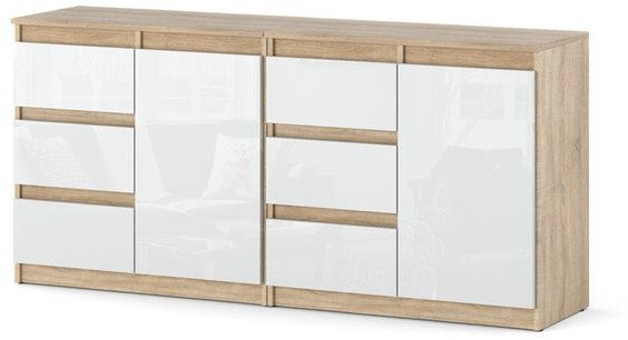 Komoda Do Salonu Pojemna Duża Sypialni 6 Szuflad Dąb Sonoma Biały Połysk