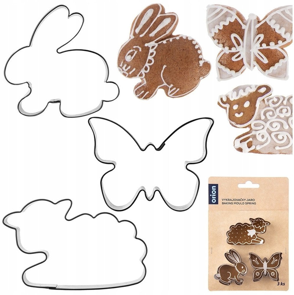 Wykrawacze do ciastek stalowe zajączek motyl baranek 3 szt.