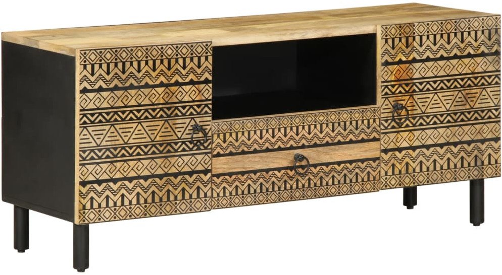 vidaXL Szafka pod TV, czarne, 105x33,5x46 cm, lite surowe drewno mango