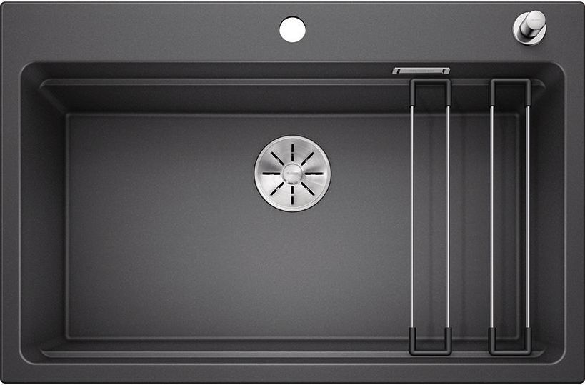 Zlewozmywak Blanco Etagon 8 Silgranit antracyt z korkiem automatycznym InFino, szyny (525177)