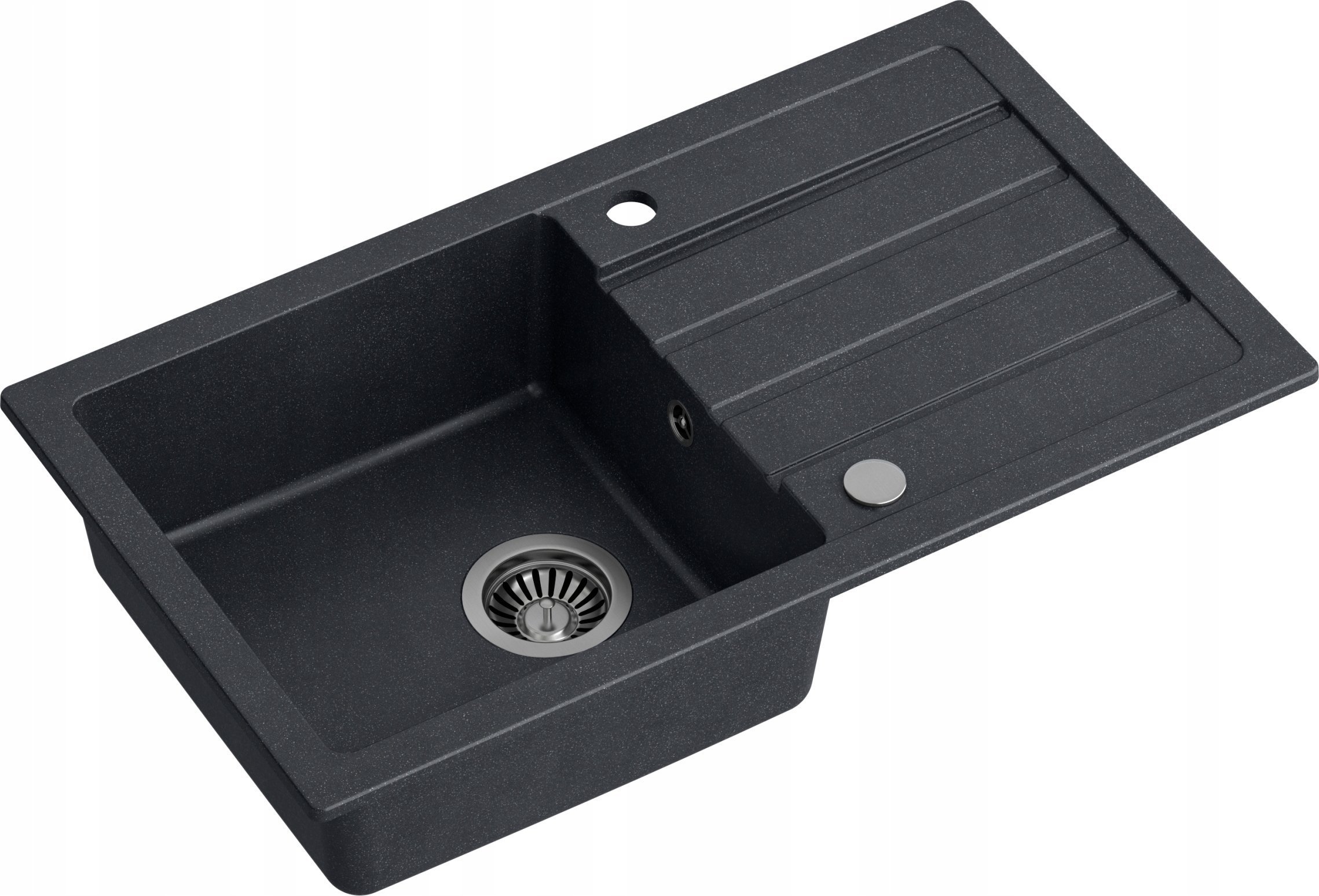 Zlewozmywak GraniteQ JERRY 111 zlewozmywak granitowy czarny (77x44x17,5) + syfon + zaślepka