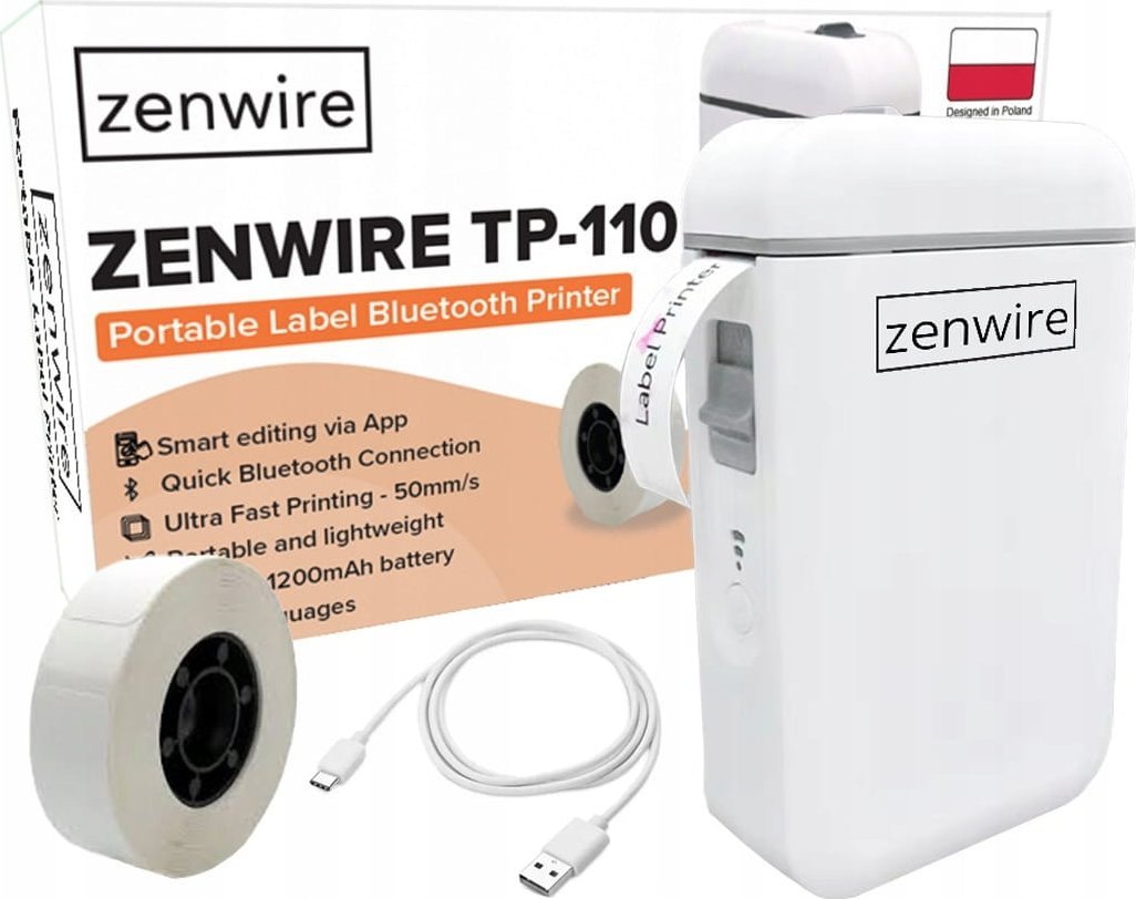 Mini Drukarka Termiczna Przenośna do Etykiet Naklejek Bluetooth USB-C Zenwire TP-110