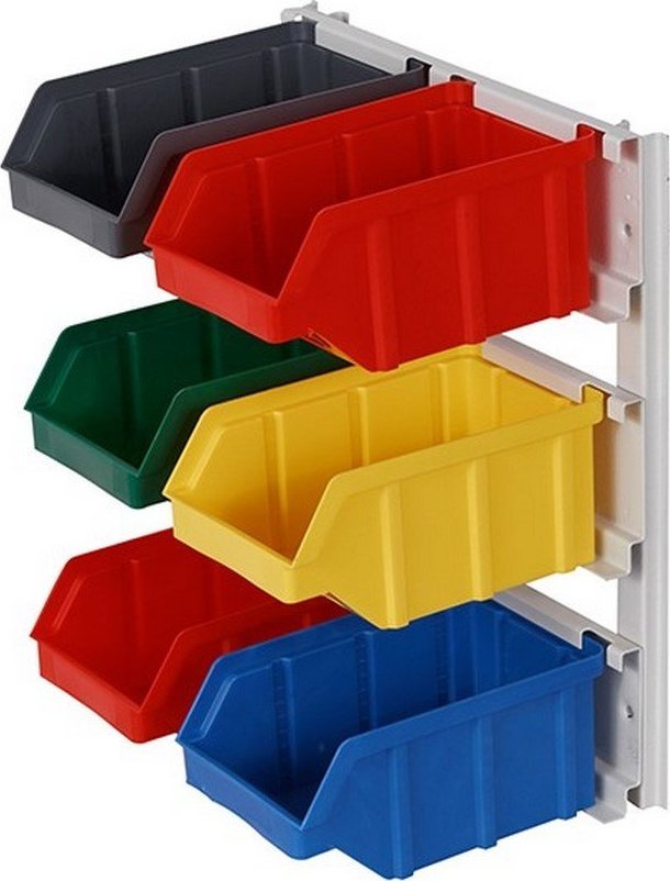 qBox Wieszak do zawieszania pojemników warsztatowych, wym. wieszaka 259 x 311 mm - 6 pojemników (Pojemniki bez pojemników)