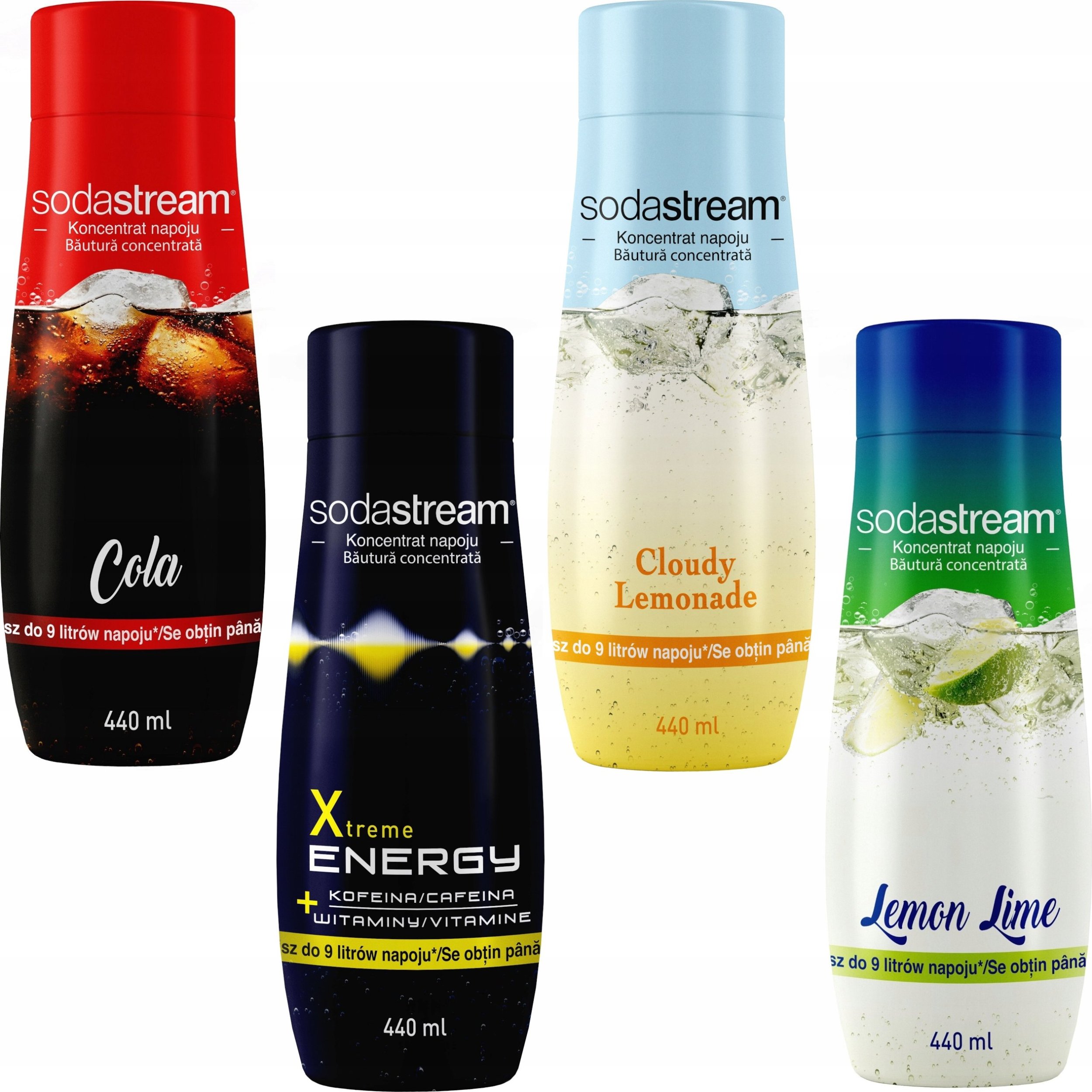 Zestaw 4 koncentratów SodaStream Cola+Energy+Lemonade+Lemon-Lime