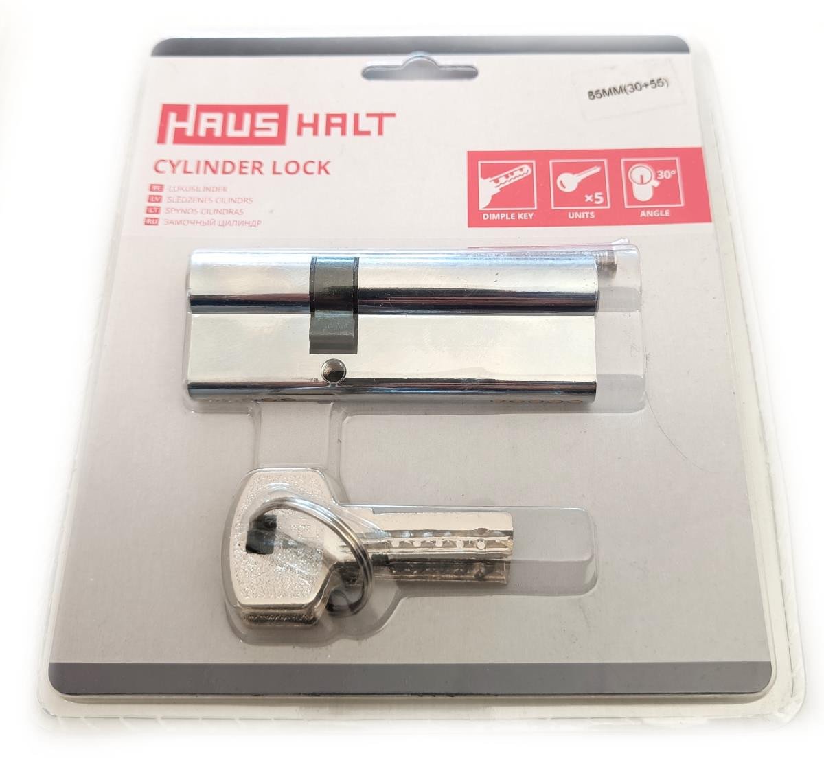CYLINDER LOCK 85MM 30X55 CHROME 5 KEY