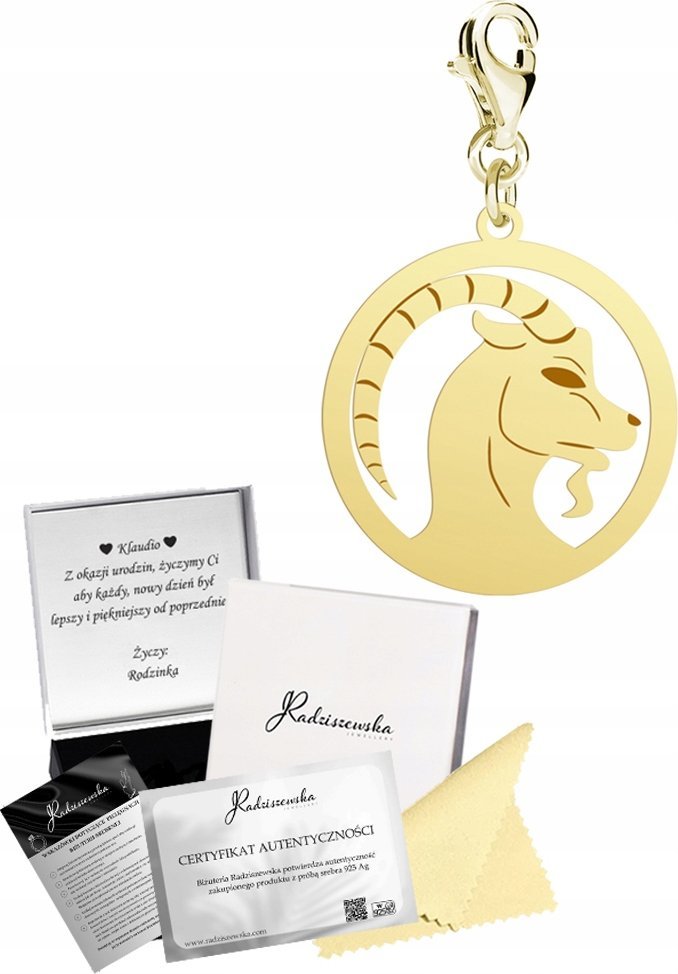 Radziszewska Jewellery Charms Złoty Zodiak Koziorożec Znak Zodiaku 925 Prezent Kobieta DEDYKACJA