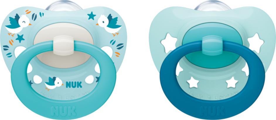 NUK Smoczek uspokajający silikonowy Signature 2szt 0-6m ptaszki turkus