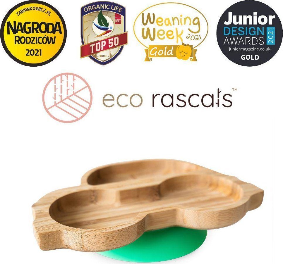 ECO RASCALS ECORASCALS Miseczka Bambusowa Autko zielone zprzyssawką one size