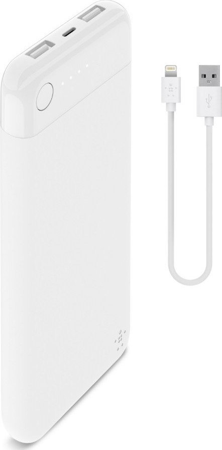Powerbank Belkin Power Bank BoostCharge 10k + Lightning + kabel biały-F7U065btWHT