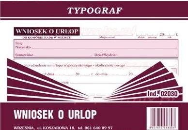 Typograf Druki offsetowe wniosek o urlop A6 80 (02030)