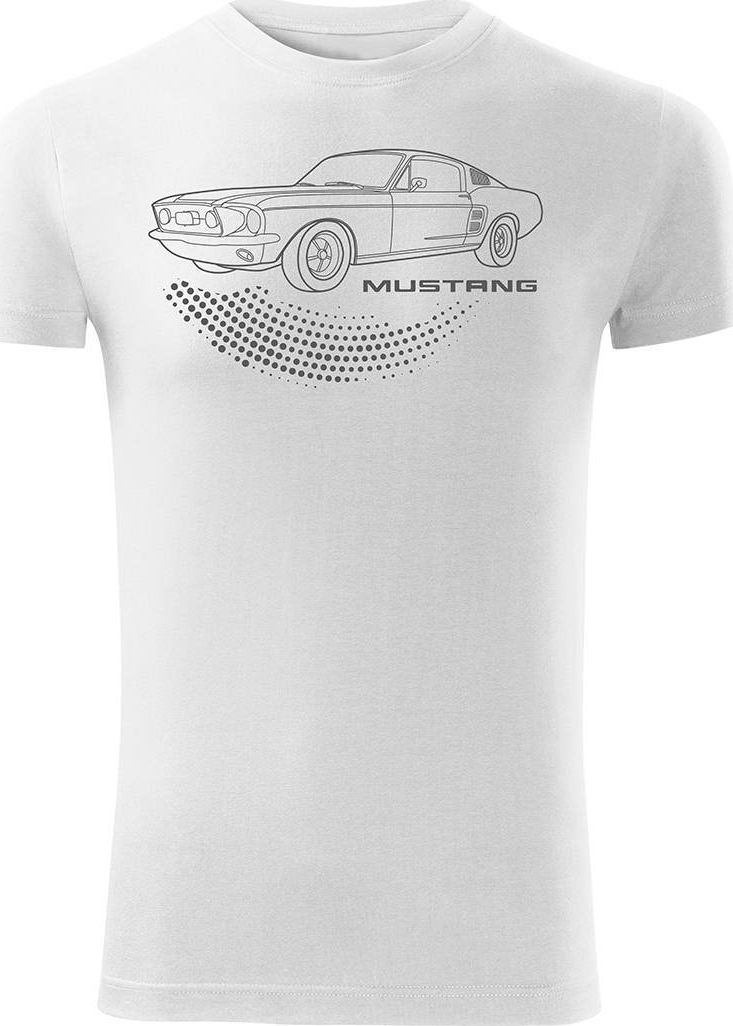 Topslang Koszulka motoryzacyjna z Fordem Mustangiem Ford Mustang męska biała SLIM L