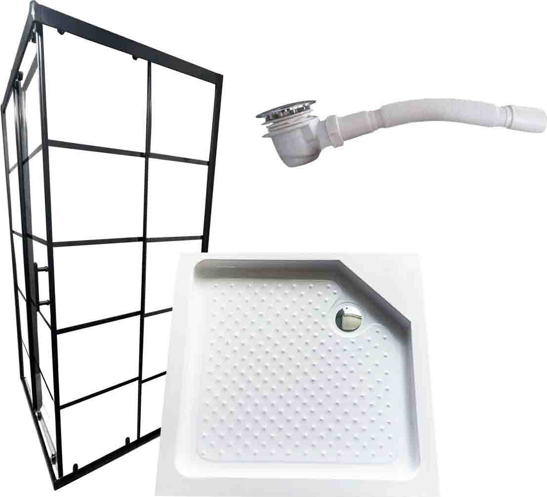 Brodzik Toule Kabina prysznicowa 80x80 czarna LOFT biały brodzik 13cm z syfonem