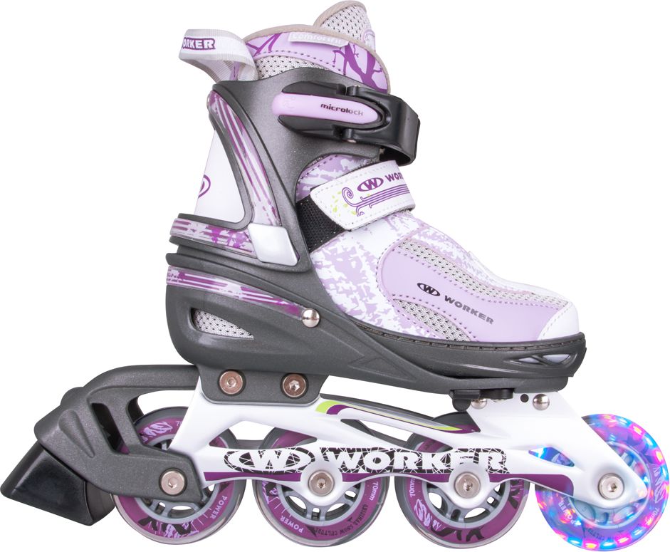 Rolki Worker Perleta LED rekreacyjne regulowane różowe białe fioletowe r. 31-34