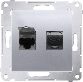 Kontakt-Simon Simon 54 Gniazdo komputerowe podwójne 2xRJ45 kat.6 ekranowane z przesłoną srebrny mat D62E.01/43 WMDK-0640xx-043 - WMDK-0640xx-043