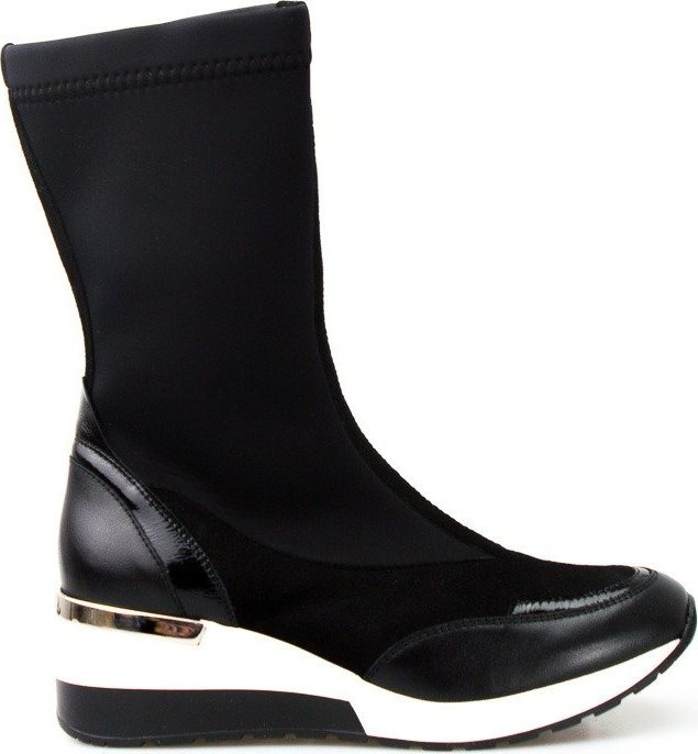 AGA Sneakersy skórzane wysokie wsuwane czarna wstawka czarne Aga-40