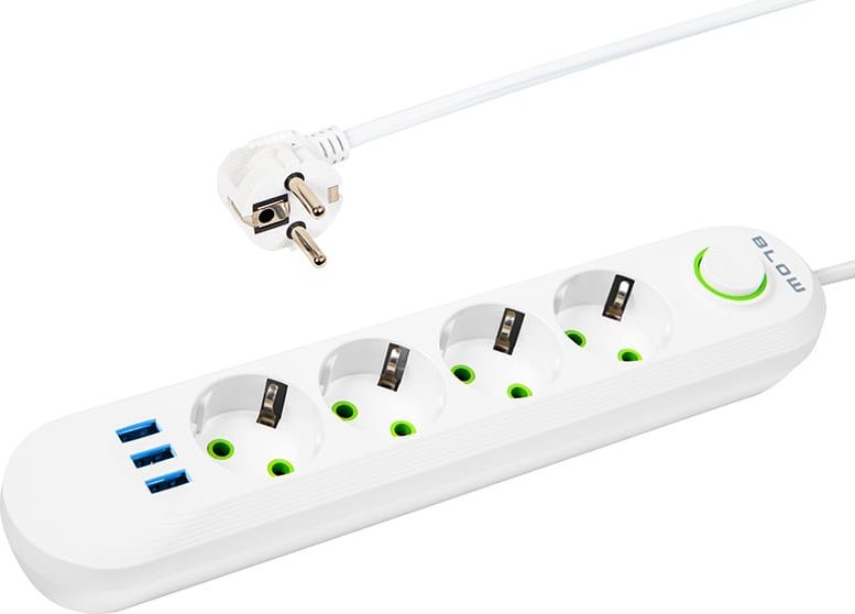 Blow 98-224# Przedłużacz sieciowy ps-430 4-gniazda 3xusb 3m biały 2x1mm