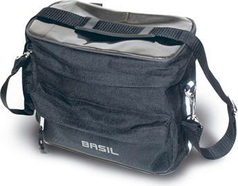 Basil Torba na kierownicę z mapnikiem MALI HANDLEBAR BAG 8L, mocowanie na rzepy, wodoodporny poliester, czarna (BAS-16010)
